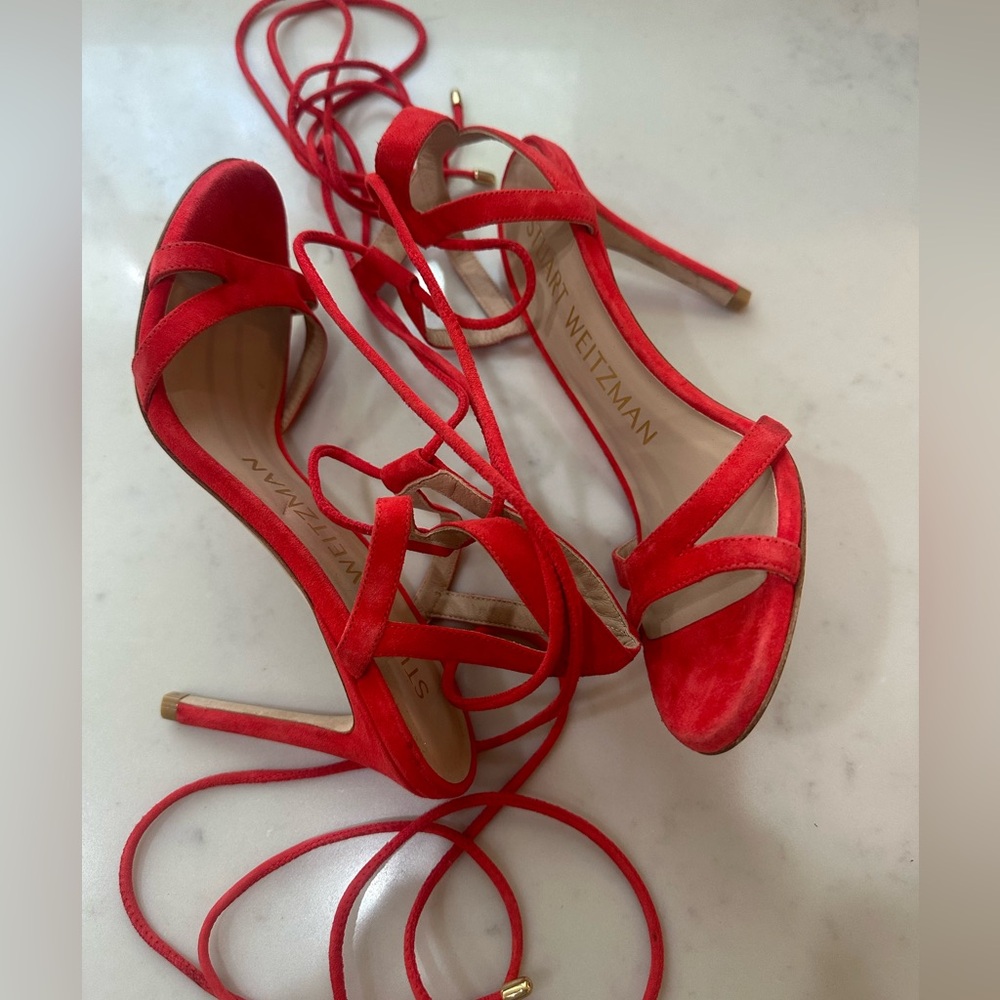 Stuart Weitzman Soiree 100 Red Lace-Up Strappy Heels 5.5 NWOB Designer Shoe - Picture 14 of 14
